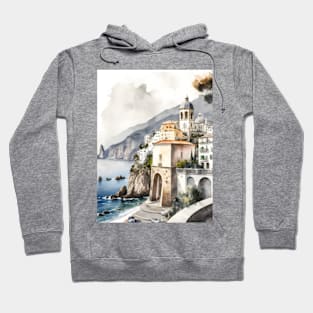 Watercolor Painting Positano Amalfi Coast Italy Hoodie